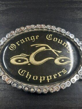 Vintage Orange County Choppers Belt Buckle - OCC Chain Link Border - 4" Oval